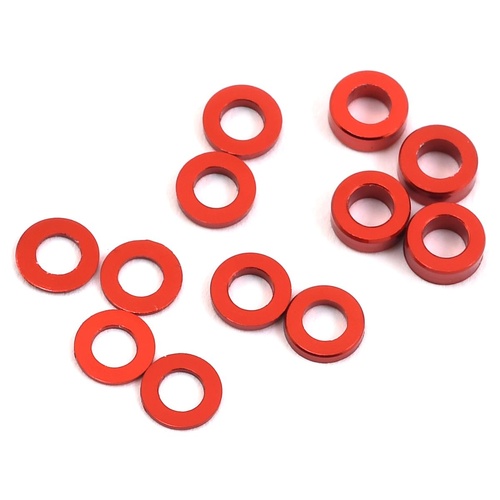 ProTek RC Aluminum Ball Stud Washer Set (Red) (12) (0.5mm, 1.0mm & 2.0mm)